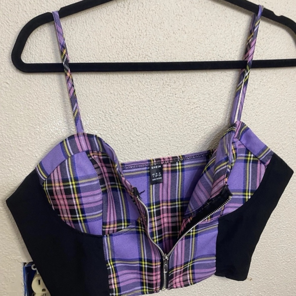SHEIN Women’s Plaid Crop Top Bustier Corset Style Purple Pink Yellow Size 8/10 - Picture 2 of 6